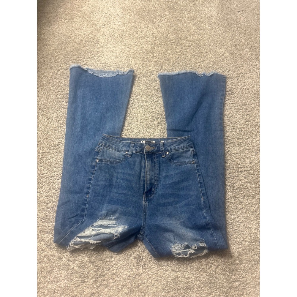 Refuge Austin High Rise Flare Jeans Blue Distressed Raw Hem Size 3